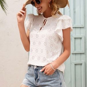 Eyelet Ruffled Sleeve Top